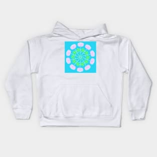 Pink flowers in a circle on blue background Kids Hoodie